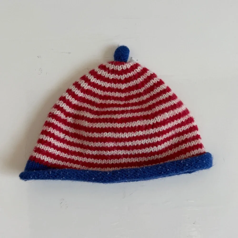 Vintage Baby Red and White Striped Beanie